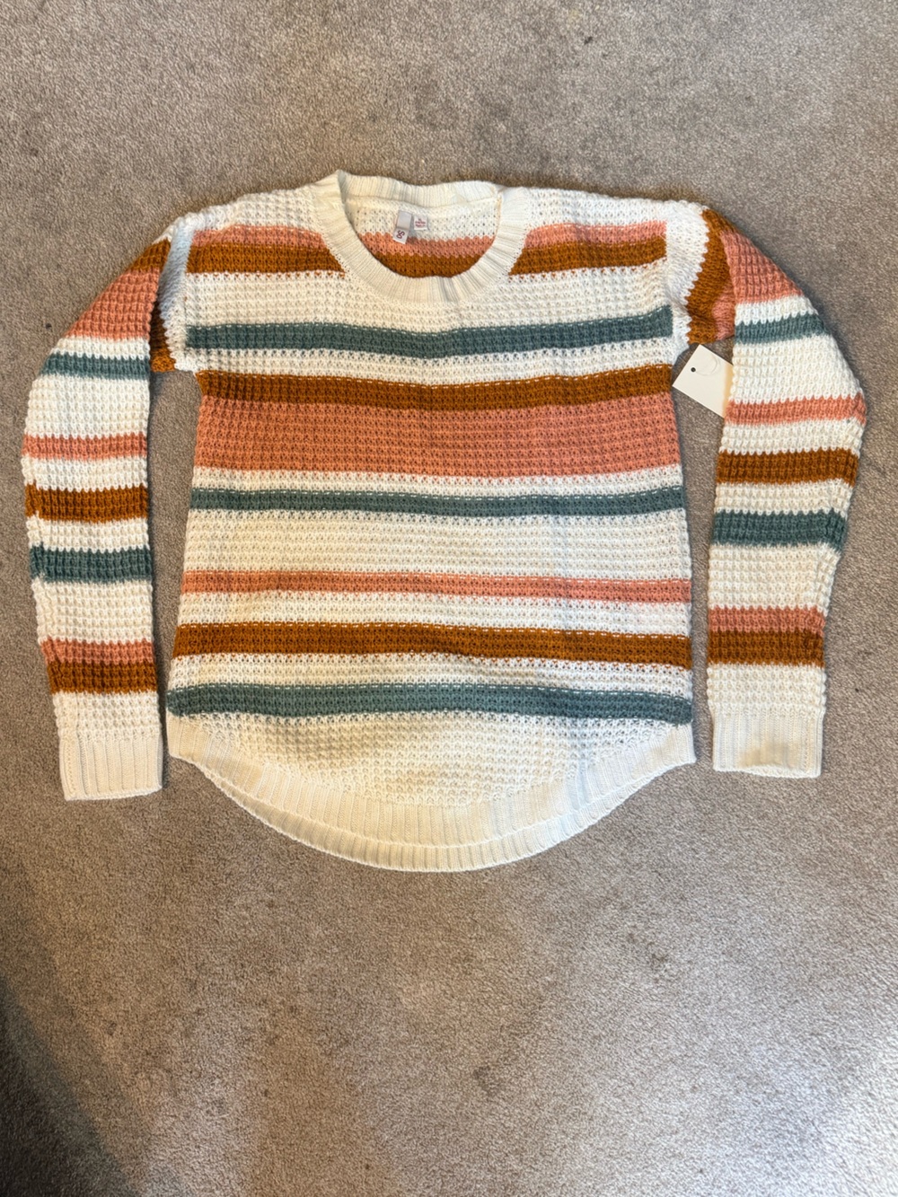 SO Cream Rust Stripe Crewneck Sweater Top Size XL 14/16